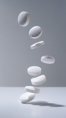 White pills falling studio shot