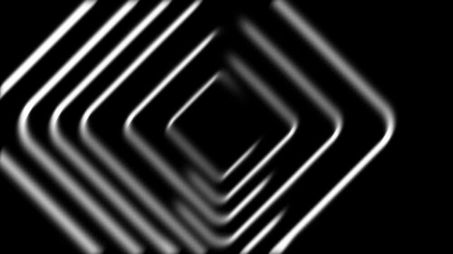 Abstract white glowing concentric rounded square animation pattern on black background