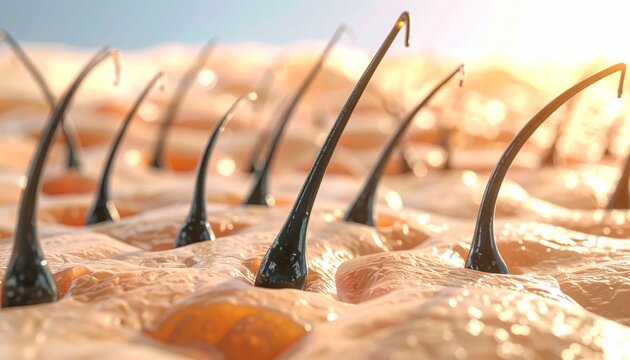 Human Hair Follicles on Scalp with Sunlight.