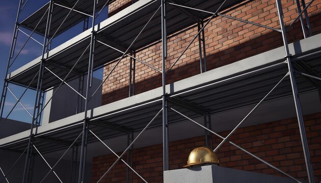 Construction Site Facade with Scaffolding