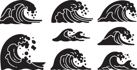 Set of black wave silhouettes on white background illustration