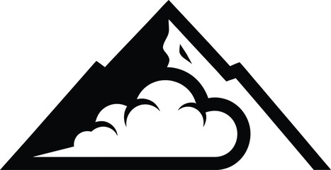 Fototapeta premium Simple black and white illustration of a mountain peak with cloud formation