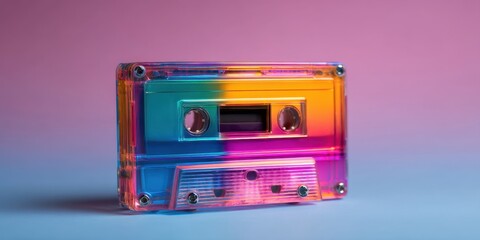 Obraz premium Drip Vintage Trend concept. Colorful cassette tape against a soft gradient background.
