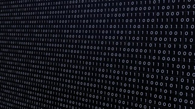 Elegant white binary code flowing diagonally on black. Minimal yet powerful tech aesthetic for corporate videos, business presentations, fintech content, and digital transformation.