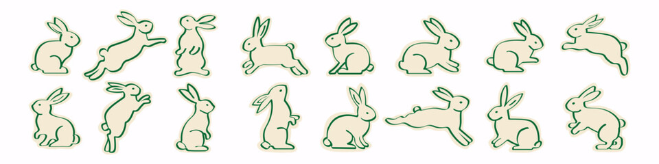 Easter doodle vector set with cute rabbits and trendy decorative elements. Large festive collection perfect for event decorations, greeting cards, posters and seasonal holiday designs. © Loya.art