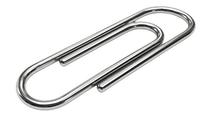 Paper clip in polished chrome style. Single metallic office supply fastener rendered on a white background.