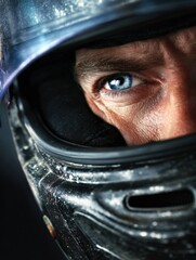 Fototapeta premium Race Car Driver Focuses Intensely While Wearing Helmet During High-Speed Race in the Midst of the Action at the Racetrack