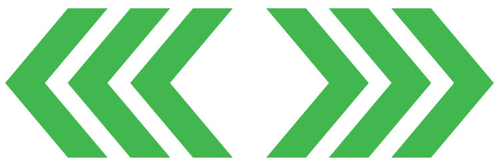 Dynamic green moving arrow pointing to the right and left on a transparent background. Vector illustration, PNG