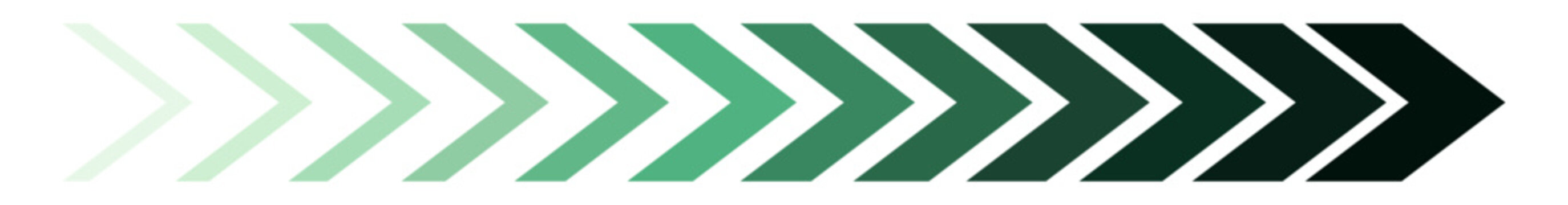 Dynamic moving arrow of dark green and light green colors on a transparent background. Vector illustration, PNG