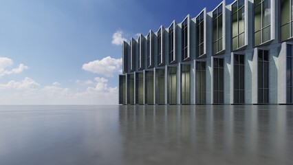 Obraz premium Abstract architecture background, White Concrete Wall And Windows Pattern on empty concrete floor, Modern Exterior Entrance, Scene for car presentation, 3D rendering