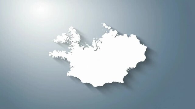 A white map of an unspecified region on a gradient blue background viewed from directly above