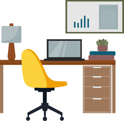Office Desk with Computer and Plant Illustration