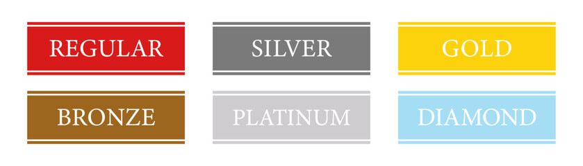 高級感のある横長プレート型の会員ランクバッジセット（レギュラー・シルバー・ゴールド・ブロンズ・プラチナ・ダイヤモンド）