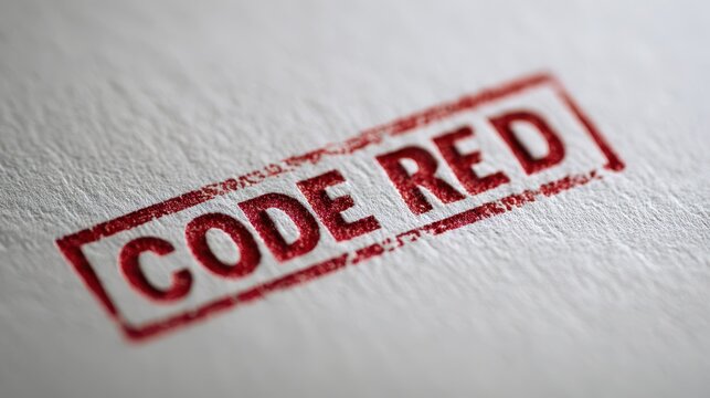 Bold red stamp reading CODE RED on a white document