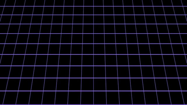 Retro 80s Synthwave Purple Grid Perspective Background. Neon Purple Wireframe Landscape in Retro Futuristic Style. Abstract Digital Cyber Floor Grid Animation.
