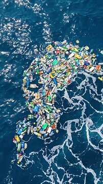 Vertical Ocean Surface Polluted with Floating Plastic Bottles