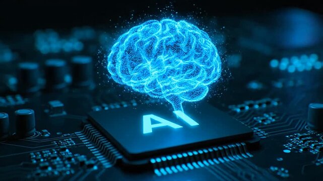 Artificial intelligence brain concept on a computer chip processor board