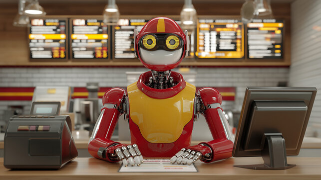 futuristic fast food robot service worker
