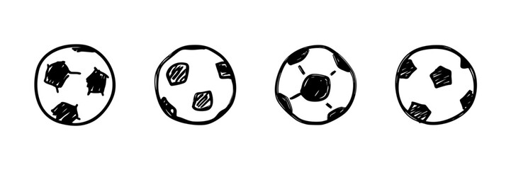 Fototapeta premium Soccer Ball Line Icon Set In Doodle Style. Sports Equipment And Football Game Symbols Outline Sketch Collection. Hand Drawn Isolated Vector Illustration