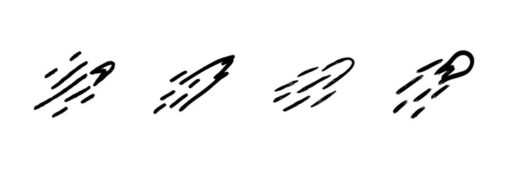 Fototapeta premium Rocket And Comet Line Icon Set In Doodle Style. Space Exploration, Speed, And Motion Outline Sketch Collection. Hand Drawn Isolated Vector Illustration