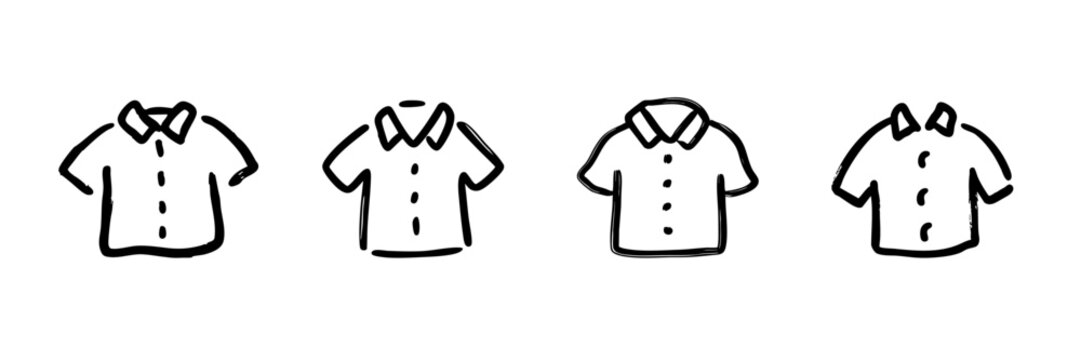 Shirt Line Icon Set In Doodle Style. Fashion Apparel, Clothing Design, And Wardrobe Essentials Outline Sketch Collection. Casual Wear Illustration. Hand Drawn Isolated Vector Illustration