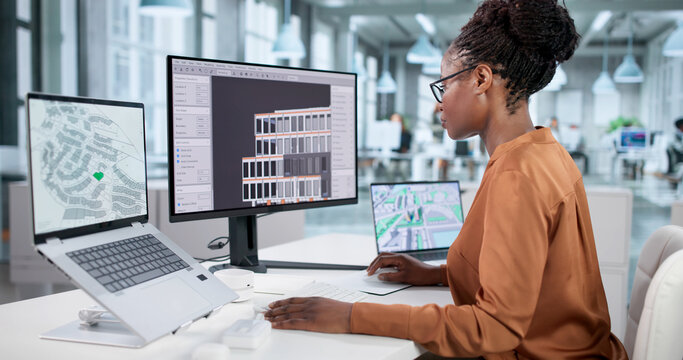 Black Civil Engineer Developing 3D BIM Model Projects