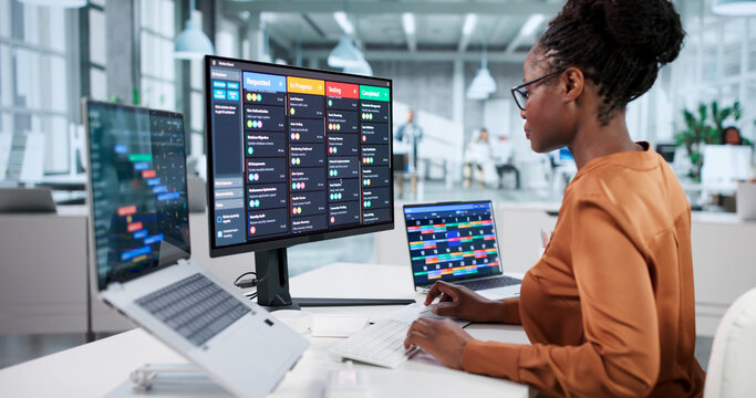 Efficient Manager Organizing Kanban Board For Business Projects