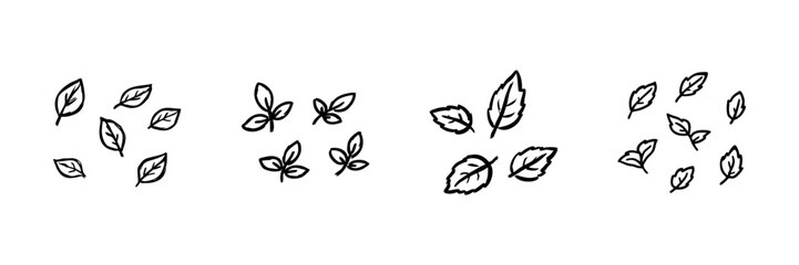 Fototapeta premium Leaf And Plant Line Icon Set In Doodle Style. Nature, Botanical Elements, And Eco-Friendly Design Outline Sketch Collection. Hand Drawn Isolated Vector Illustration