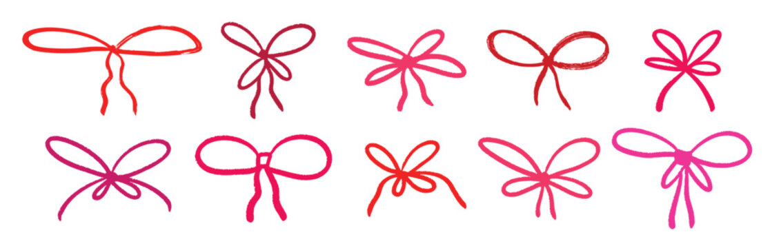 red and pink hand drawn bows collection crayon doodled
