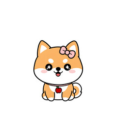 Fototapeta premium Adorable Cartoon Shiba Inu Puppy with a Sweet Pink Bow and Shiny Eyes, Radiating Happiness and Cuteness, Perfect for Children's Designs or Pet-Themed Projects