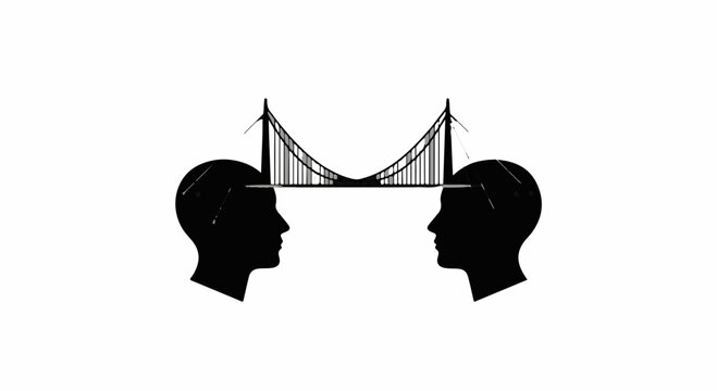 Connecting minds through shared understanding and ideas, symbolized by a bridge between two heads.