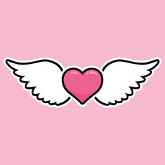 Pink heart with white wings. Set of cute love symbols. Heart tattoo. Pink and white color icons. Hearts for design. Love, romance vector icons. For gifts, Valentine's Day, birthday, party decor, cards