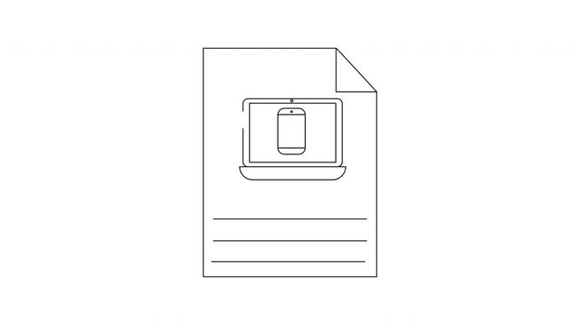 Document with Laptop and Phone Image - Simple Line Art.