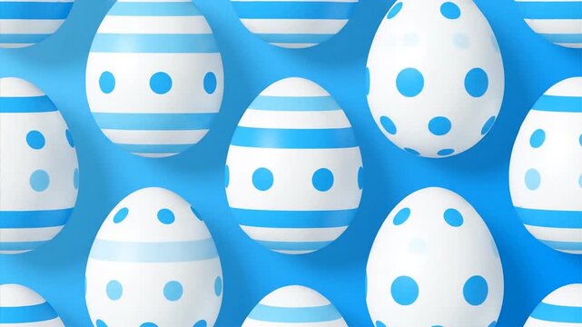 Decorated easter eggs with blue patterns on blue background