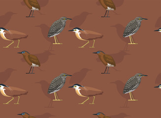 Night Heron Bird Asia Cartoon Seamless Pattern Background Wallpaper