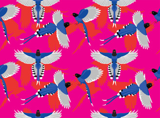 Taiwan Blue Magpie Bird Cartoon Seamless Pattern Background Wallpaper