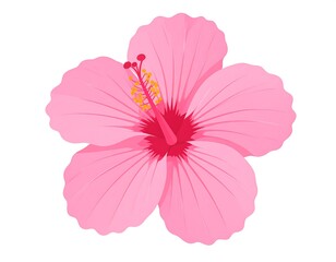 A vibrant, close-up depiction of a delicate pink flower with prominent petals and a central stamen