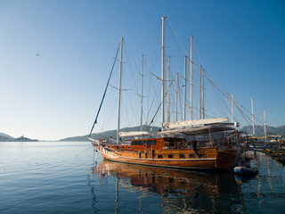 Marmaris, Turkey -Marmaris pier. Passenger cruise boats and luxury yachts.