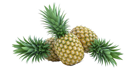Three Ripe Pineapples with Green Leaves
