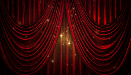 Elegant Stage Drapes with Soft Golden Glitter and Warm Spotlight Glow