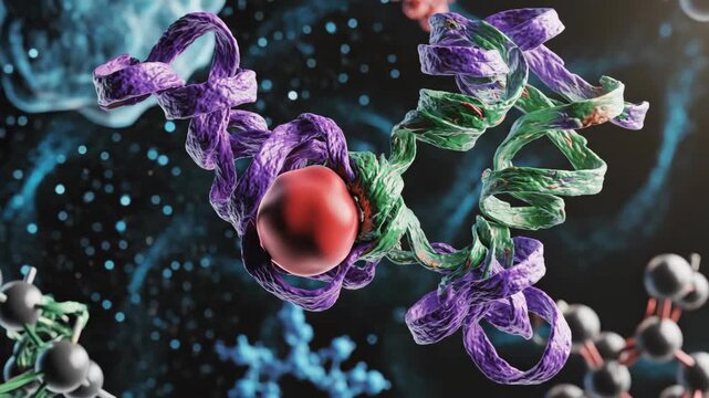 Vivid 3D of molecular structures representing proteins and enzymes in biological interactions. video