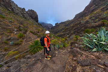 Hiker on Masca canyon trail