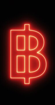 Thai Baht Symbol in a neon light. Loop. 4K Vertical
