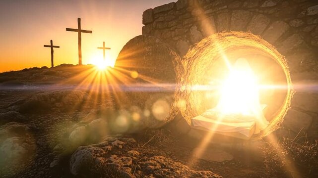Empty Tomb Silhouette Representing Easter Resurrection 