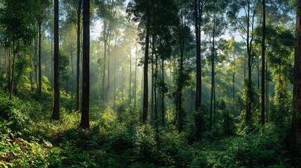 Fototapeta premium Panoramic Tropical Forest Landscape for Environmental Conservation and Eco Tourism Background