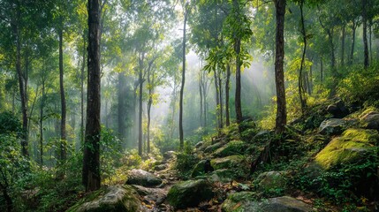 Fototapeta premium Panoramic Tropical Forest Landscape for Environmental Conservation and Eco Tourism Background