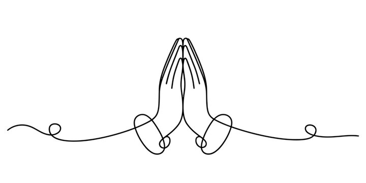 Minimalist continuous line art of hands in prayer position isolated on white background Vector, illustration