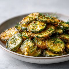 Roasted zucchini slices topped with fresh dill