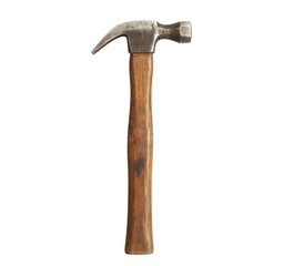 A curved claw hammer with a wooden handle isolated on a transparent background.