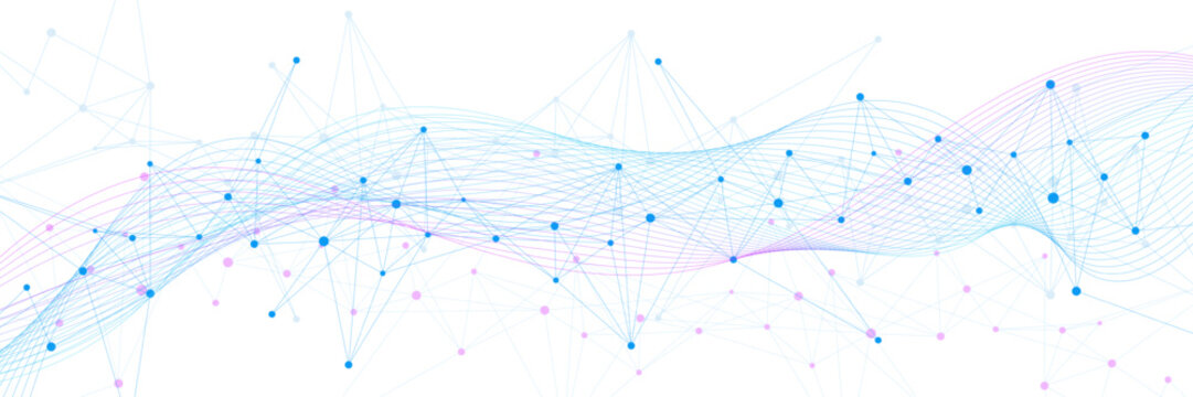 Abstract digital technology and big data analysis concept. Futuristic network connection dots and lines or plexus on white background. Vector